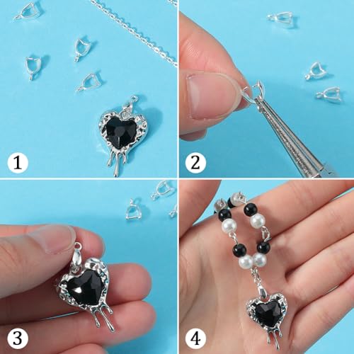 SUNNYCLUE 1 BOX 6PCS 925 Sterling Silver Pendant Pinch Bails Clasps Metal Snap On Bail Hook Connectors Charms Clips Pendants Clasp Bulk for jewellery Making Supplies Bracelet Necklace Diy Women Craft - Image 3