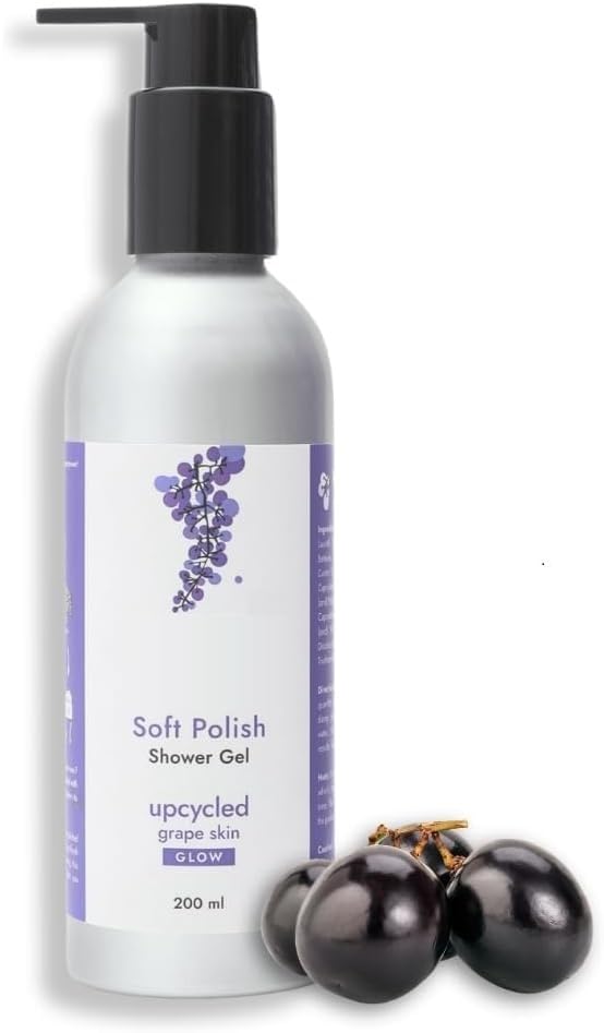 Grape Skin Soft Polish Shower Gel 200 ml Bio-Active - Upcycled Body Wash Antioxidant-Rich Cleanser Eco- Friendly -