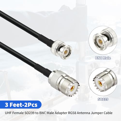 Cable coaxial RG58 BNC macho a SO239 hembra UHF de 50 ohmios para antena de radioaficionado de 3 pies 2