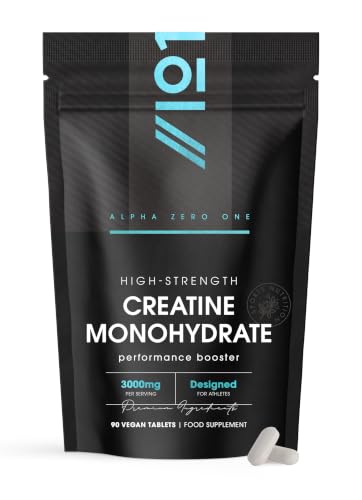 Creatine Monohydrate 3000mg 90 Vegan Tablets Proven to Increase Physical Performance Resealable and Recyclable Pouch by Alpha01