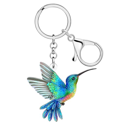 NEWEI Acrylique Porte-clés Colibri Porte-clés Oiseau Cadeaux pour Femmes Clés de Voiture Sac à Main Sac à Dos Accessoires pour Amoureux des Oiseaux (Bleu)