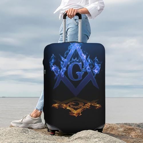 Masonic Soft Universal Luggage Case Cover Freemasonry Lightweight Washable Baggage Covers Premium Travel Luggage Cover Fits (A30,Small)3