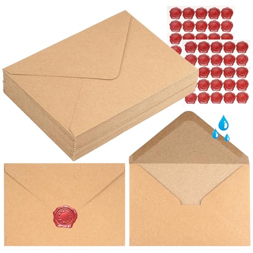Briefumschläge B6 50 Stück Braune Briefumschläge Ohne Fenster mit Aufklebern 140g/m Kraftpapier Umschläge mit Nassklebung für Einladungen Briefe Grußkarten Geburtstagskarten (17 5 x 12 5 cm)