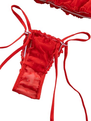 Image of Lilosy Sexy Stretch Ruffle Tie Sheer Mesh Lingerie Set Outfits