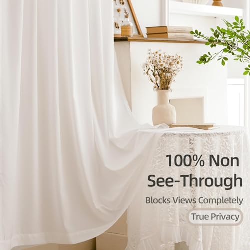 Image of MYSTIC-HOME Sheer Curtains 95 Inches Long 2 Panels White 100% Privacy Light Filtering Drapes for Bedroom & Living Room, Cortinas Para Sala with Soft Voile Fabric&Rod Pocket /Back Tab Design 52 inchW x 95 inchL