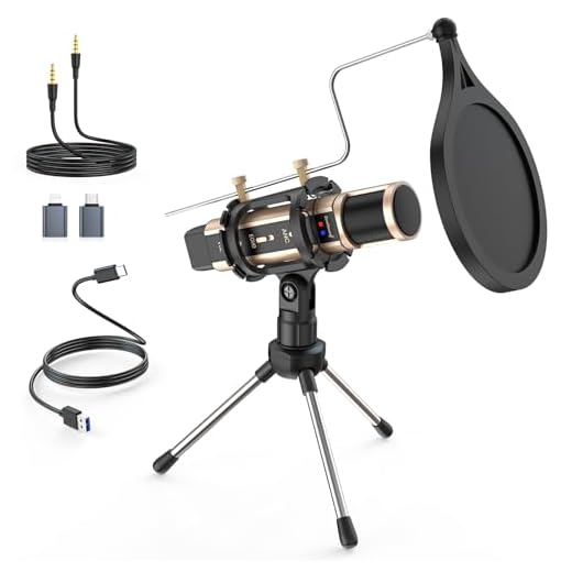 Studio Recording Microphone, ZealSound Condenser Broadcast Microphone w/Stand Built-in Sound Card Echo Recording Karaoke Singing for Phone Computer PC Garageband Smule Live Stream & YouTube (Gold)