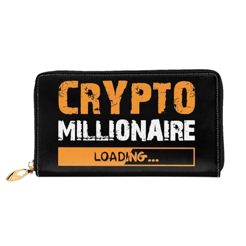 Crypto Millionaire Loading Long Leather Clutch Wallet with Dual-Sided Print - Storage bag (12 Card Slots, Zippered Coin Pocket)