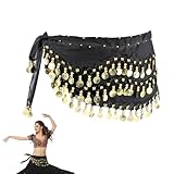 Homefantasy Ceinture Danse Orientale Femme, Ceinture De Costume De Danse du Ventre Suspendue en Mousseline avec d'or, pour Spectacles, Fêtes, sur Scène(140 Cm Long,Noir)