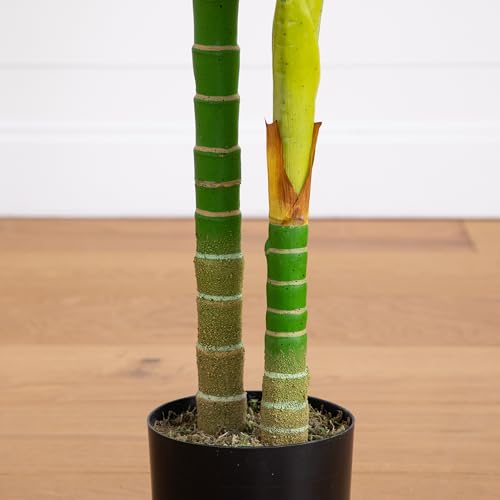 Image of Nearly Natural 6ft Golden Cane Palm Tree, Artificial Double Stalk with Lifelike Leaves, Bendable Branches, Includes Nursery Planter, Ideal for Indoor Decor, Vibrant Green