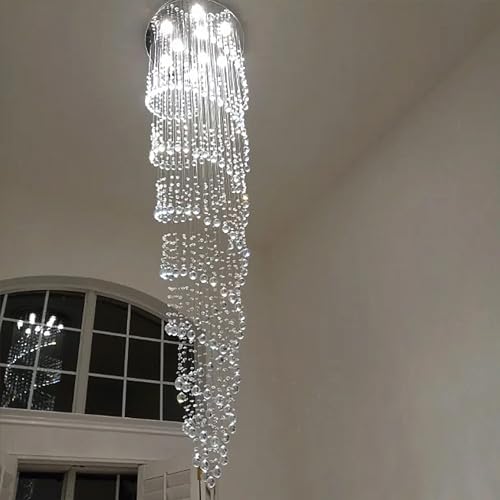 Image of 98-Inch Crystal Chandelier for High Ceilings, Suitable for Foyers, Stairs, Living Rooms with the Celing Height 18ft-21ft, Video Availablle for Easy&Quick Installation