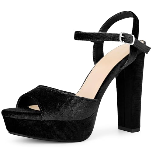 Image of Allegra K Women's Chunky High Heels Slingback Strap Platform Heel Sandals Black 5 UK/Label Size 7 US