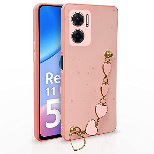Pikkme Mi Redmi 11 Prime 5G Back Cover for Girls | Heart Shaped Metal Chain Blocks | Sparkling Soft TPU | Case for Mi Redmi 11 Prime 5G (Pink)- Best and cheap mobile covers in India