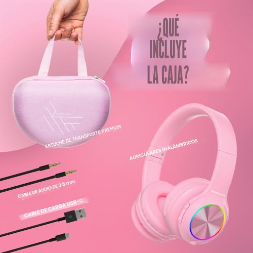 Miniatura 6 de Powerlocus Auriculares Inalámbricos Diadema Para Niños, Cascos Bluetooth Con Micrófono Incorporado, Auriculares Plegables,Luz Led,Soporte Micro Sd Tf,94db Volumen Limitado Seguro Para Celulares Pc Tv