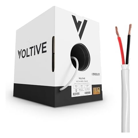 Voltive 14/2 Speaker Wire - 14 AWG/Gauge 2 Conductor - UL Listed in Wall (CL2/CL3) and Outdoor/In Ground (Direct Burial) Rated - Oxygen-Free Copper (OFC) - 250 Foot Bulk Cable Pull Box - White Cover