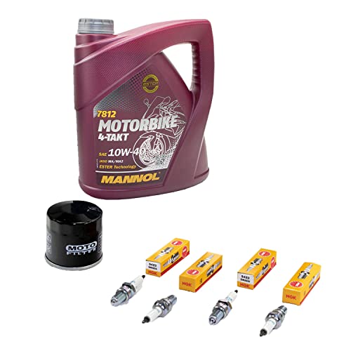 Wartungspaket Öl 4L + Ölfilter + Zündkerzen für Suzu ki GSX 600 F GSX600F GN72B Baujahr 1988-1991
