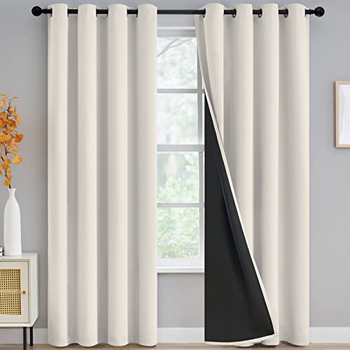 Yakamok Cream Blackout Curtains 96 inches Long for Bedroom 52" Wide 2-Panel