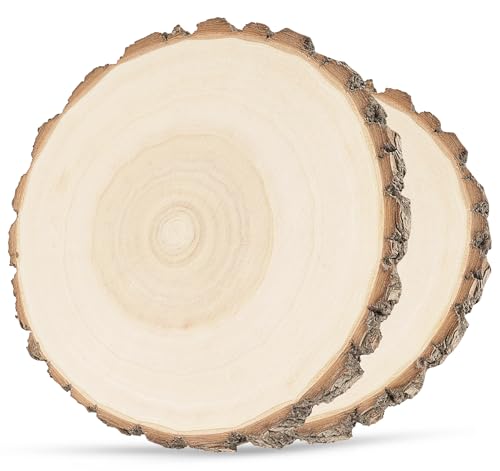 ilauke Grandes Rebanadas de Madera 2 Piezas de 20 a 22cm,Rodajas Madera 15mm de Grosor,Troncos Madera Decoracion naturales Sin Terminar para Manualidades,Decoración de Boda,Adornos de Navidad