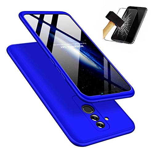JINCHANGWU Compatible con Funda Huawei Mate 20 Lite, Carcasa Huawei Mate 20 Lite con [ Cristal Templado] Carcasa 3 en 1 Caso, Azul
