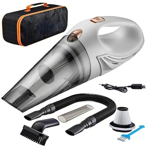 Image of DUSTGOUT 12V Hand Vacuum Cordless Rechargeable, Car Vacuum Portable, Powerful Suction,Long Flat Nozzle with Gaps,Small Handheld Vacuum Cleaner for Car,Office,Home, Pet Cleaning. (White)