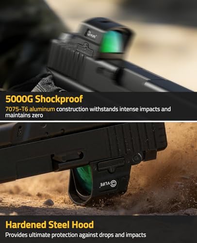 Image of CVLIFE BearMight 5000G Shockproof Auto-Brightness Red /Green Dot Sight for RMS RMSc, 36MOA Circle & 2MOA Dot Motion Awake Open Reflex Sight with Hood, Adapter for MOS /RMR /Picatinny, Optics for Hunting