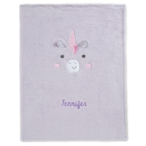 Image of Delta Children Personalized Sherpa Throw Blanket for Kids, Light Purple Unicorn