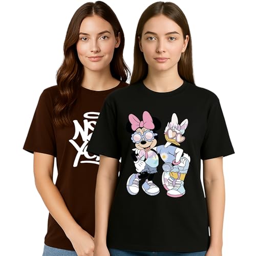 Image of My Swag Womens Combo T-Shirts, Printed Cotton Tshirts, Casual Summer Wear (Cotton, Pack of 2)