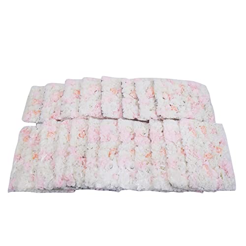 SYNCMH Juego de 20 paneles de flores artificiales, color rosa y blanco, decoración de pared, tela de seda, plástico, 40 x 60 cm, decoración de jardín, flores para balcón, pared, boda