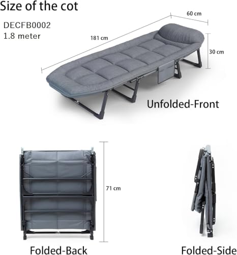 Image of DOLPHY Portable Folding Camping Cot Bed for Sleeping with Soft Cushion 6 Feet with Headrest 6-Position Adjustable Backrest & Side Pocket for Home,Office,Camping and Travel (Upto 100KG)