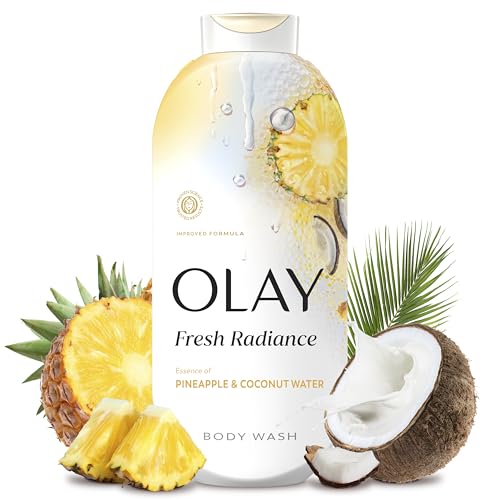 Olay Body Wash for Women Fresh Radiance 24/7 Skin-Loving Freshness Visibly Radiant Plant Based Cleansers Vitamin B3 & Antioxidant Blend All Skin Types Pineapple & Coconut Water Scent 22 fl oz