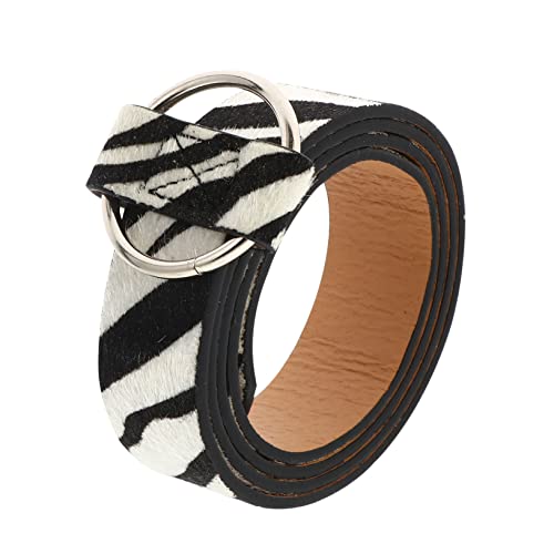 BESPORTBLE 1Pc Fashionable Zebra Print Casual Belt Round Buckle Imitation Leather Waistband for Jeans Trousers for Daily Wear Parties and Special Occasions