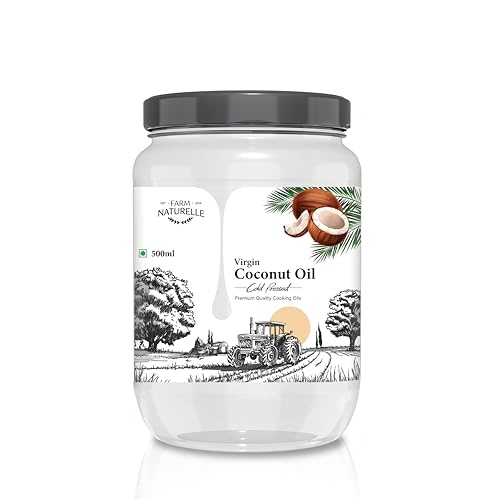 Farm Naturelle - 100% Pure Cold Pressed Virgin Coconut Oil - 500ml (Glass Bottle) | Edible Grade | For Cooking, Hair & Skin | Glass Bottle | Unrefined & Preservative-Free | Natural Aroma | Vegan