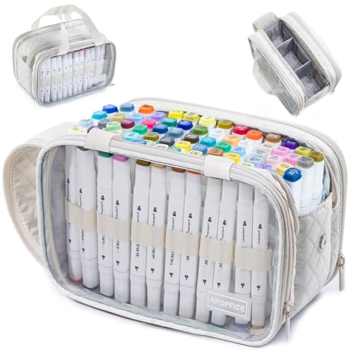 Image of Marker Organizer Case - Holds 72-96Markers | Portable Art Marker Storage Bag with Clear View Panels & Removable Dividers | Marker Holder for Alcohol Markers, Pens, Craft Supplies(Case Only)