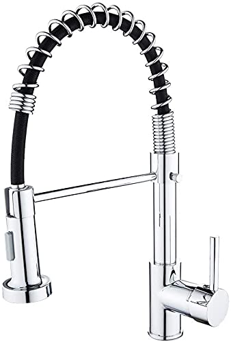 willstar Kitchen Mixer Tap, Kitchen Sink Taps with Spray Head with Pull-Down Sprayer 360° Swivel Taps Single Handle Commercial Spring Neck Tap for Kitchen Laundry Sink Kitchen Sink (Black&Silver)