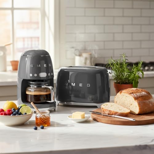 Smeg Slate Gray Coffee + Toaster Set — Iconic Retro Style For Morning Coffee Rituals