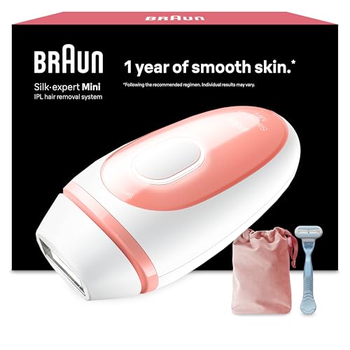 Braun Luz Pulsada Silk·expert Mini Depiladora IPL, Alternativa a Depiladora Laser, Reducción del Vello en Casa, con Funda de Viaje, Tamaño Compacto, Fácil, Segura Y Eficiente, Blanca/Rosa, PL1014