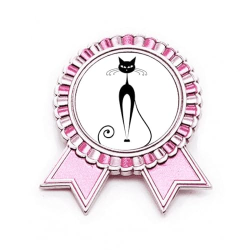 Broche chat noir élégante en métal rose taille M