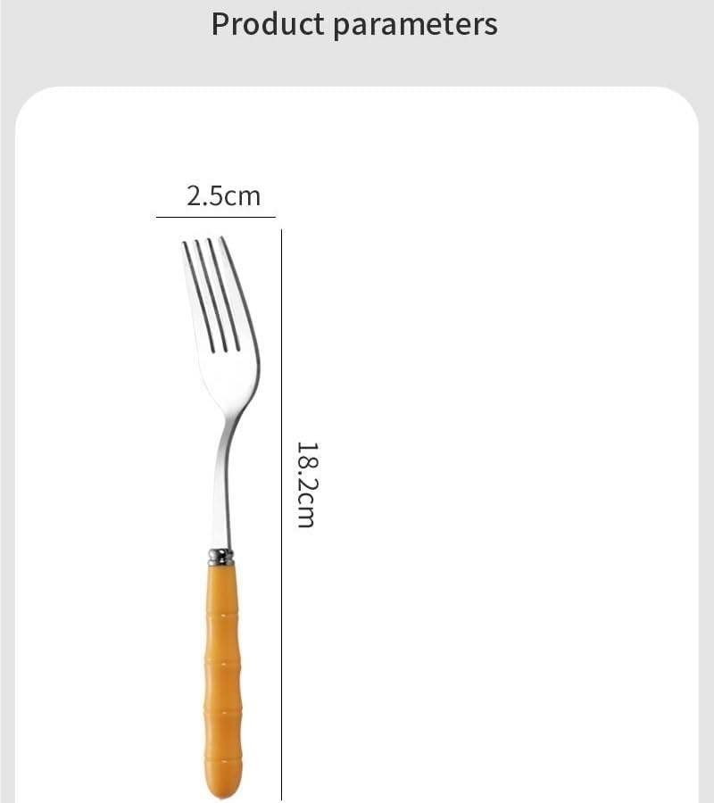 Silverware Flatware Set, 1/4/6/8/10 Pieces imitation bamboo handle stainless steel fork household dessert fork creative cute thickened dinner fork(Red,10Pcs)