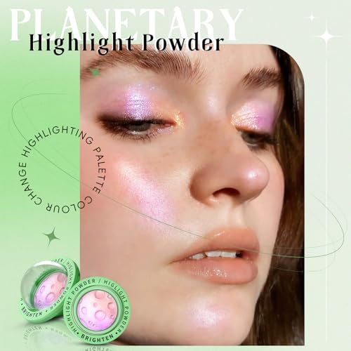 Face Highlighter Palette, Lunar Glow Highlighter Powder Makeup, Chameleon Glitter Shimmer Body Cheek Eye Highlighter, Multichrome Sparkle Holographic Color Shifting Silky Creamy Illuminator#02