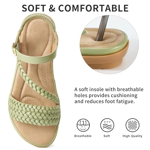 Image of Aomigoct Dressy Womens Sandals Summer: Comfortable Strappy Flats Sandals Women - Casual Walking Woman Shoes