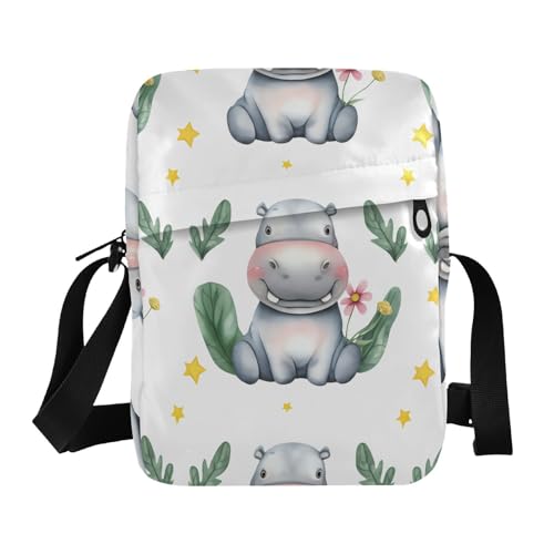 Crossbody Bag Cute Hippo Messenger Bag for Women Men Purse Shoulder Bag Satchel Bag with Adjustable Strap 214C1577