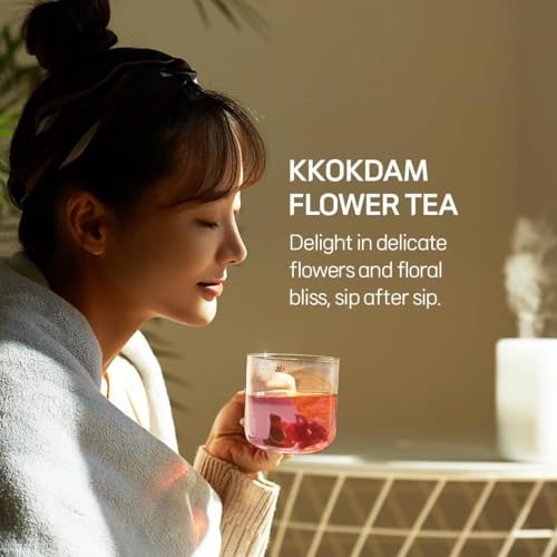 Image of KKOKDAM Premium Flower Tea Stick Sampler with Wooden Tray - 5 Handcrafted Blooming Herbal Tea Variety Pack in Glass Tubes, Women & Mom Gift Box