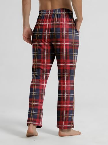Men's Soft Plaid Pajama Pants with Pockets - Long Elastic Waist Sleepwear for Winter, Cozy Fleece-Lined Lounge Bottoms3