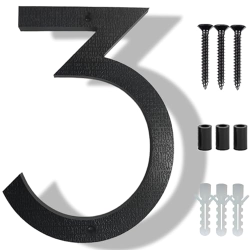 8 Inch Floating Modern House Numbers For Outside Large House Numbers For Outside, Exterior Black Shadow Modern Home Address numbers With Easy Mounting Nail Kits, Visibility Number 3