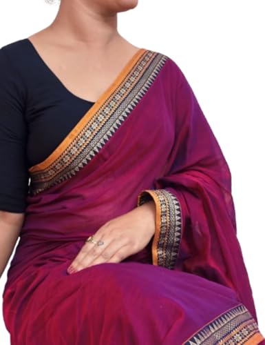 Image of DEVIKA TEXTILES Gouthami Magenta Authentic Pure Cotton Saree with Contrast Border | Elegant & Comfortable Narayanpet Saree for Women