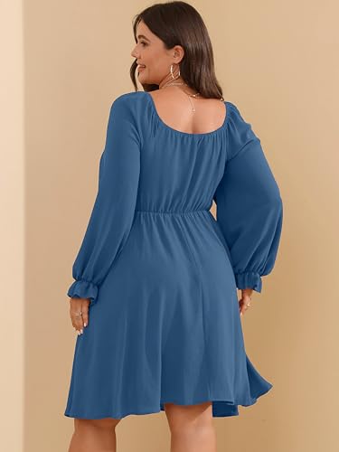 RWJ Women Plus Size Long Sleeve Dress Fall Mini Wedding Guest Tie Front Sweetheart Neck A-Line Casual Dresses 20253