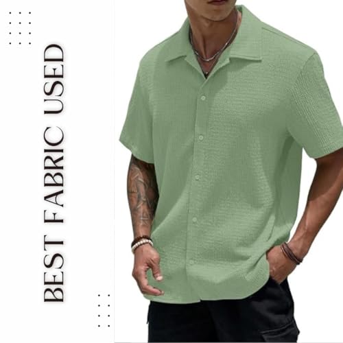Image of COMBRAIDED Men's Slim Fit Half Sleeve Polycotton Casual Shirt - Solid Pattern, Hip Length