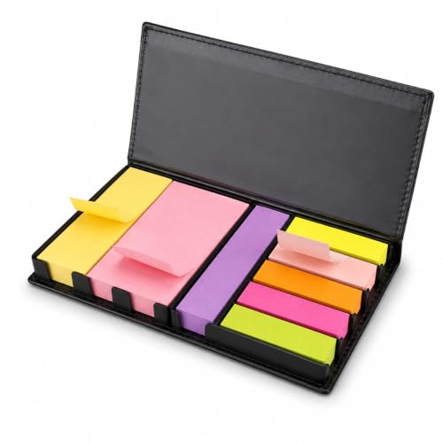 1000pcs Sticky Memo Notes Holder with Index Tab Flags in Leather Like Case Colourful Removable Adhesive Memo Pads for Office Home & School Use (Package May Vary)