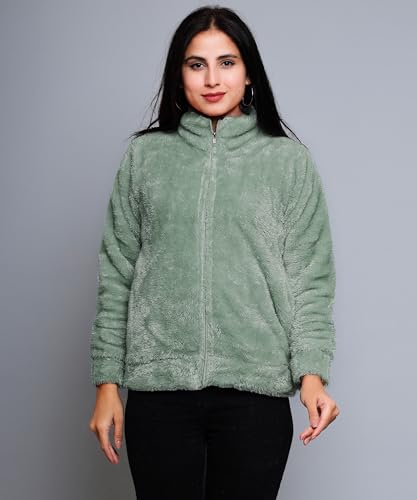 Image of Women's Ultra-Soft Plush Fleece Winter Jacket with High Neck & Full Front Zipper | Warm Cozy Fur Coat for Casual, Travel, Outdoor & Daily Cold Weather Wear