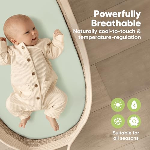 Image of 2-Pack Baby Bassinet Sheets Girl, Boy - 33x17 Viscose Derived from Bamboo Bedside Mattress Fitted Bassinet Sheets, Compatible with Halo Bassinest Swivel Sleeper,Baby Delight,Graco(Sage)