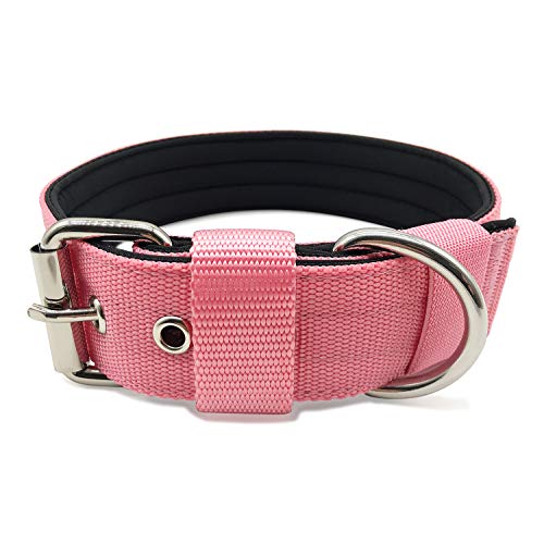 BYLEEDUR 1.57" Heavy Duty Combat Dog Collar with Double Metal D Ring Buckle